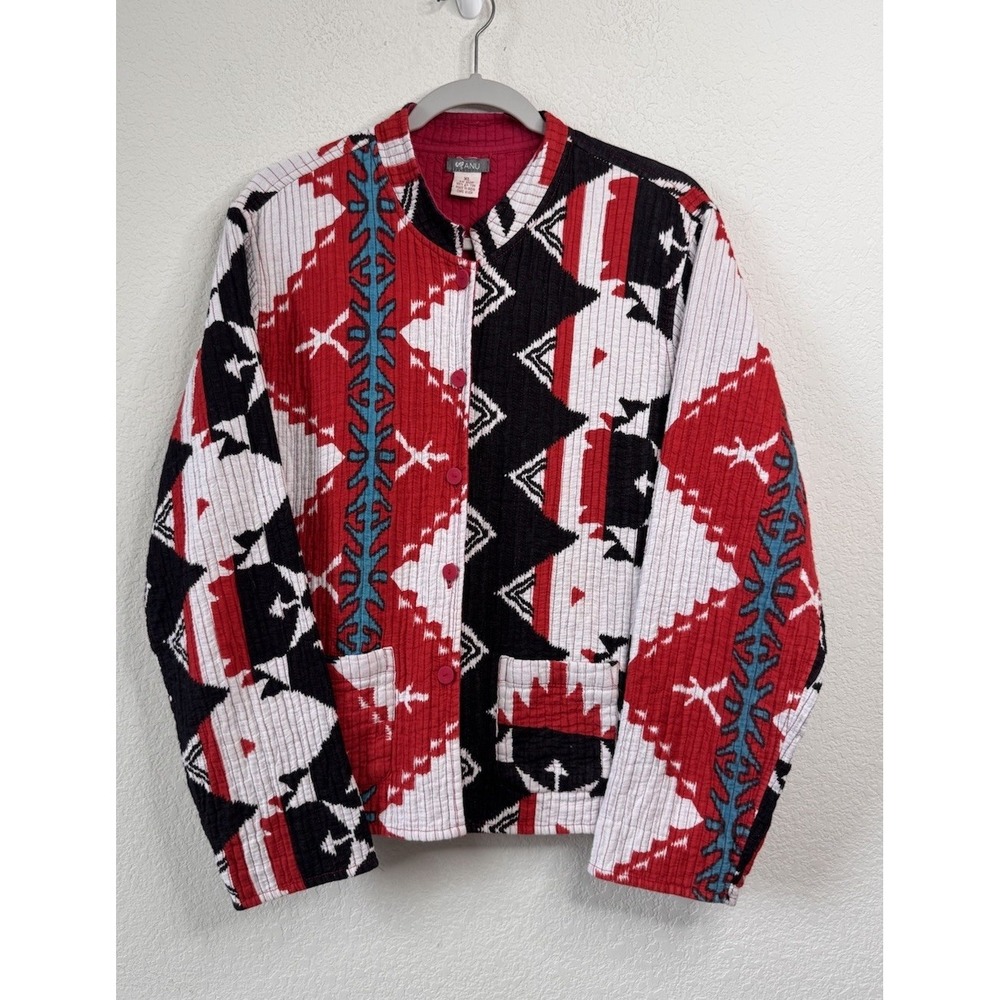 ANU Quilted Jacket Women's XL Southwestern Aztec Tribal Print Art To Wear Boho
